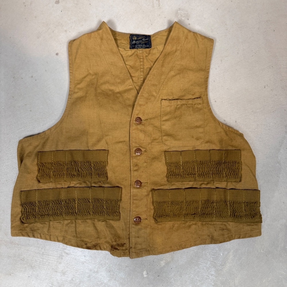 Vintage 60s American Field Hettrick Mfg Co Canvas Hunting Vest Brown Shell Loops